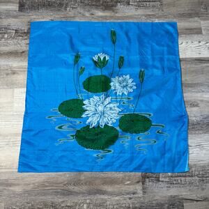 Vintage Thai Silk Wall Hanging Blue Lotus Floral Art Textile 36”